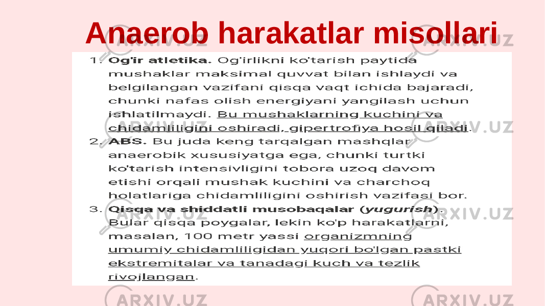 Anaerob harakatlar misollari 