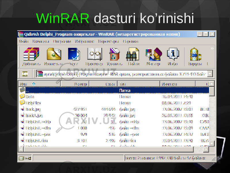 WinRAR dasturi ko’rinishi 