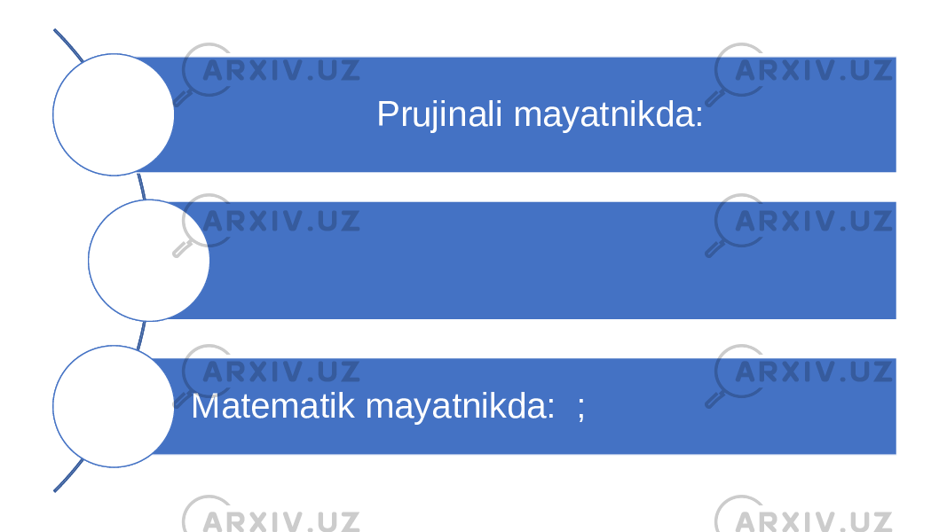 Prujinali mayatnikda: Matematik mayatnikda: ; Prujinali mayatnikda: Matematik mayatnikda: ; 