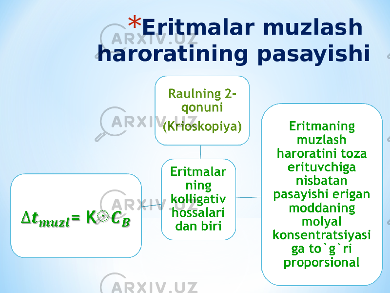 * Eritmalar muzlash haroratining pasayishi 