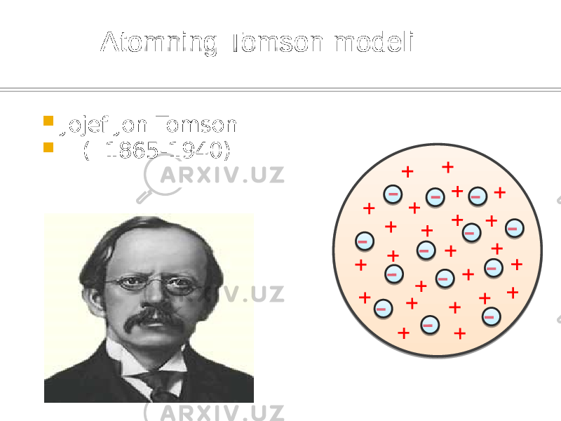  Jojef Jon Tomson  ( 1865-1940) Atomning Tomson modeli 