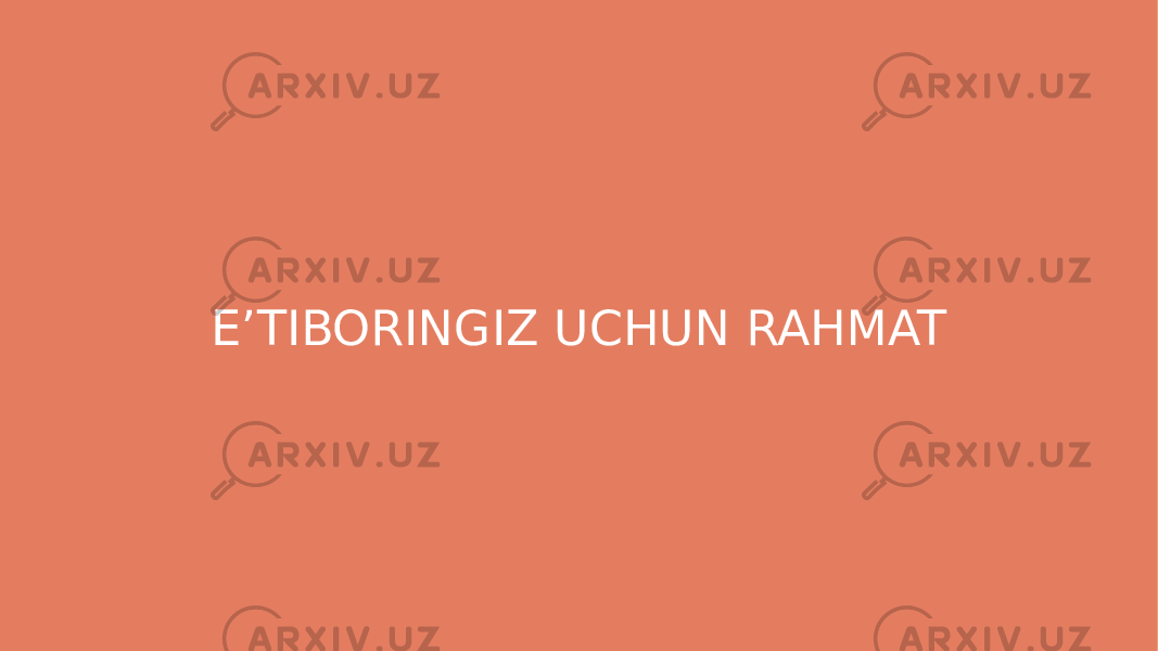 Заголовок презентации 19E’TIBORINGIZ UCHUN RAHMAT 