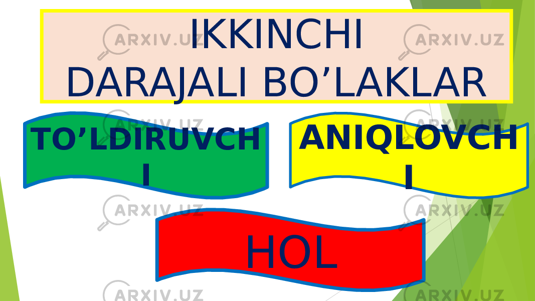 IKKINCHI DARAJALI BO’LAKLAR TO’LDIRUVCH I ANIQLOVCH I HOL 