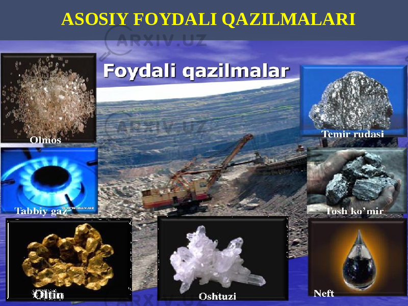 ASOSIY FOYDALI QAZILMALARI 