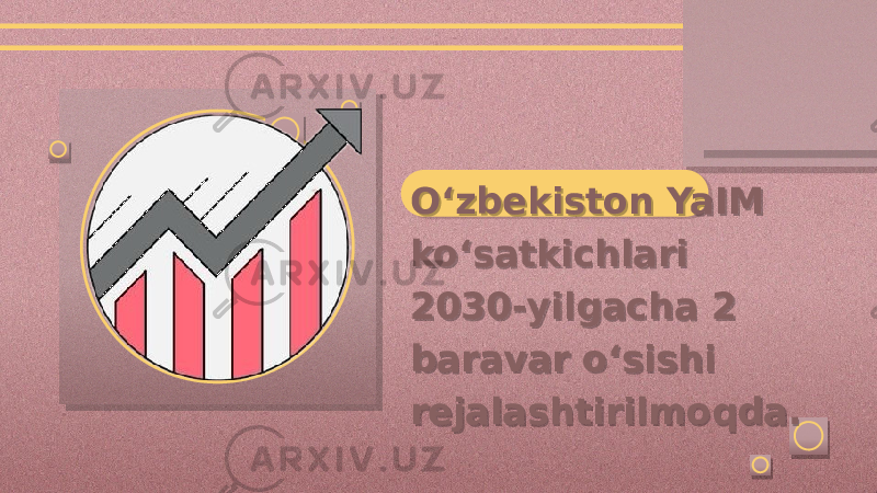 Oʻzbekiston YaIM koʻsatkichlari 2030-yilgacha 2 baravar oʻsishi rejalashtirilmoqda. 01022A19 2B 21 19 18 