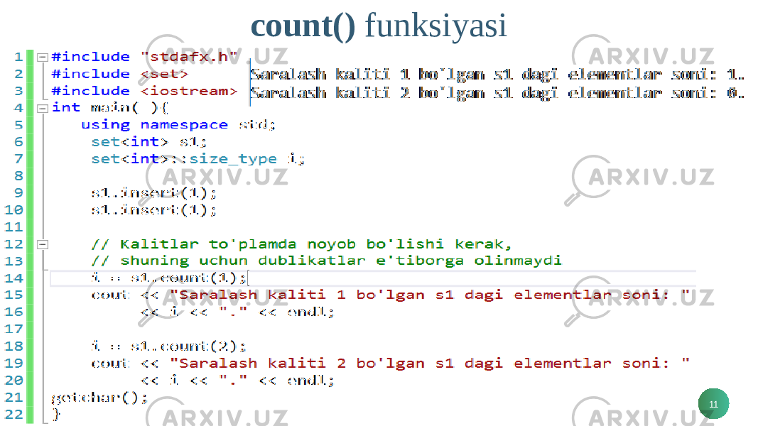 D A S T U R L A S H 2 count() funksiyasi 11 