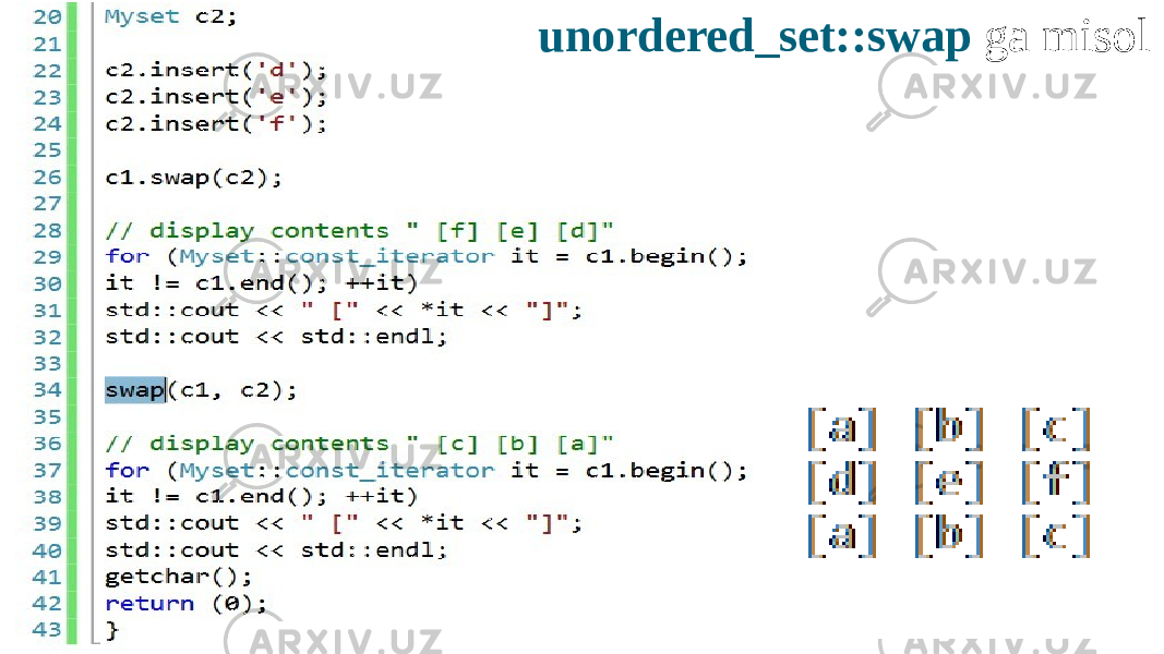 unordered_set::swap ga misol 