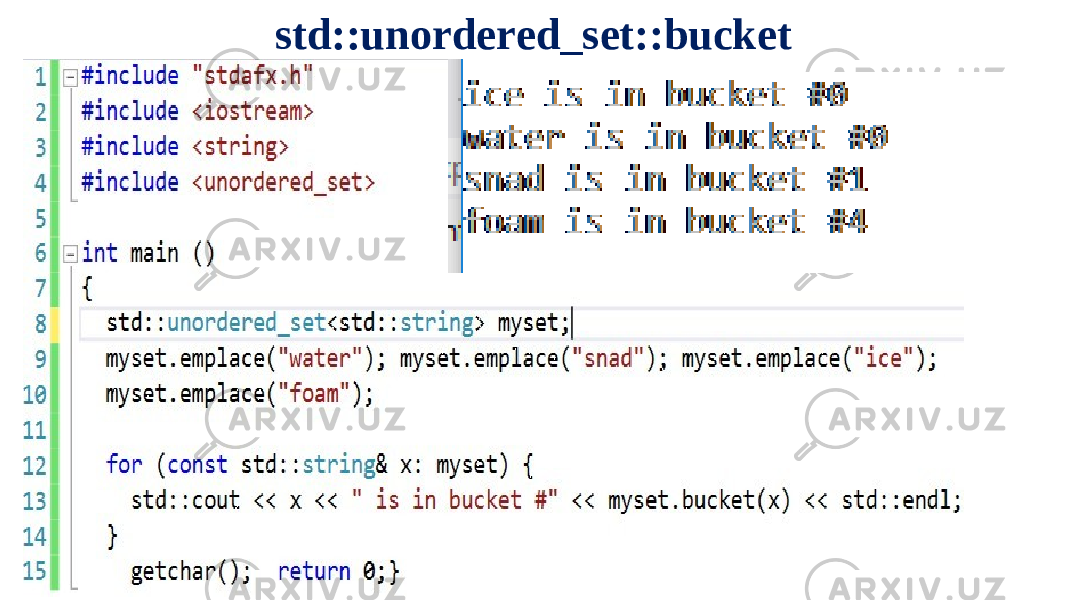 std::uno r de r ed_s e t::buck e t 