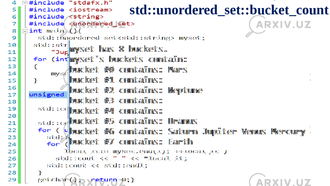 std::unordered_set::bucket_count 