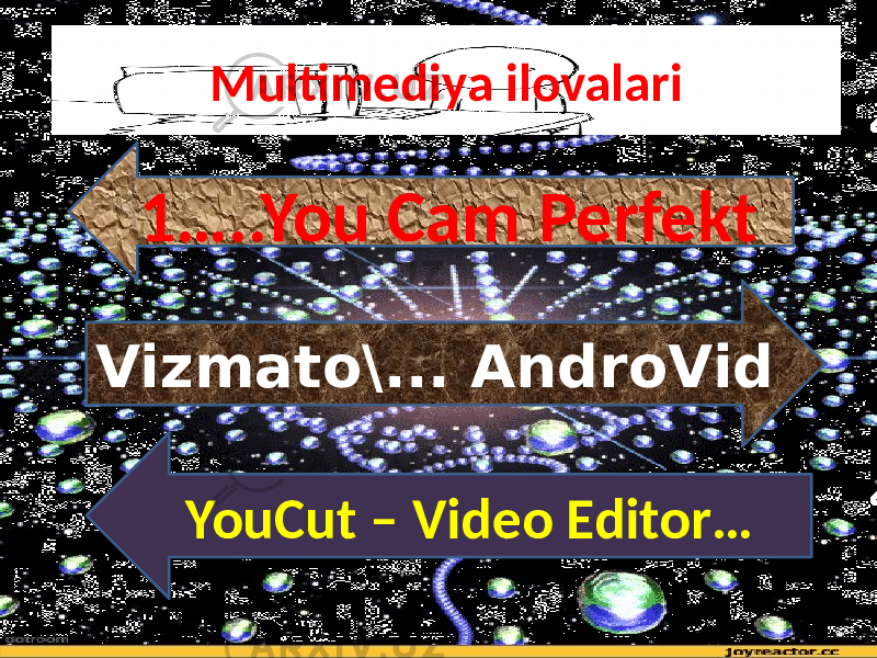 Multimediya ilovalari 1…..You Cam Perfekt Vizmato\... AndroVid YouCut – Video Editor… 