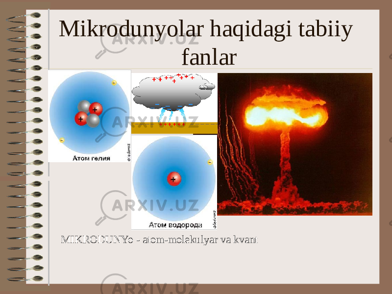 Mikrodunyolar haqidagi tabiiy fanlar MIKRODUNYo - atom-molekulyar va kvant 