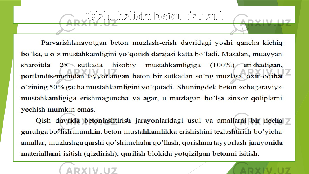 Qish faslida beton ishlari 