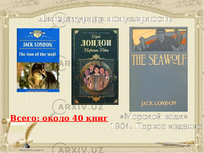 Литературная популярность «Морской волк» 1904. Первое изданиеВсего: около 40 книг 