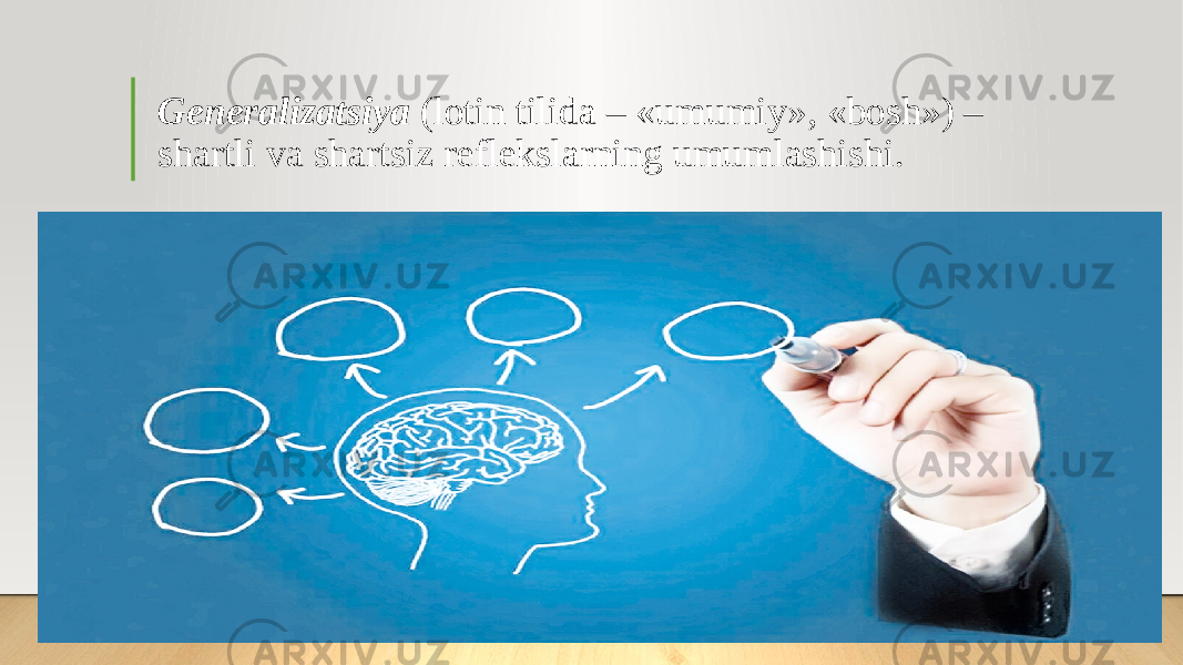 Generalizatsiya  (lotin tilida – «umumiy», «bosh») – shartli va shartsiz reflekslarning umumlashishi. 