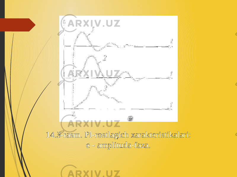 14.3-rasm. PI-rostlagich xarakteristikalari: e - amplituda-faza. 