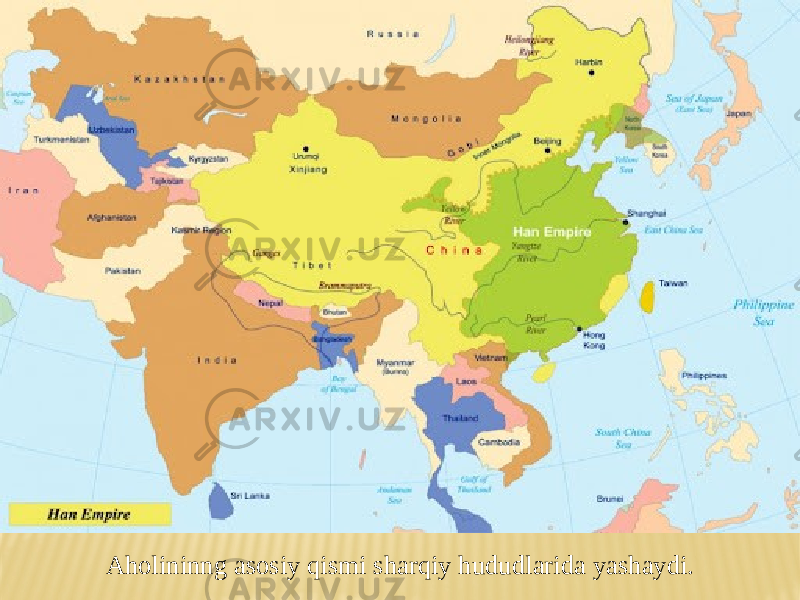 Aholininng asosiy qismi sharqiy hududlarida yashaydi. 