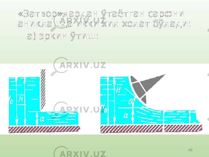 48«Затвор»лардан ўтаётган сарфни аниқлашда икки хил холат бўлади: а) эркин ўтиш: 