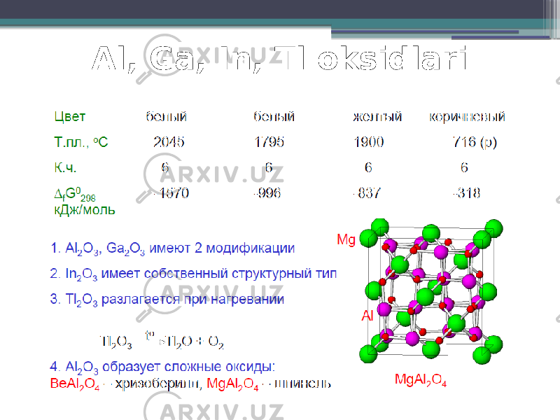 Al, Ga, In, Tl oksidlari 