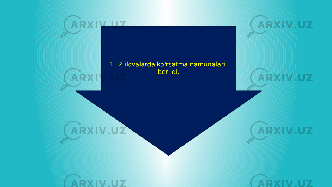 1--2-ilovalarda ko&#39;rsatma namunalari berildi. 