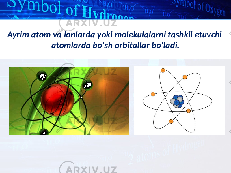 Ayrim atom va ionlarda yoki molekulalarni tashkil etuvchi atomlarda bo‘sh orbitallar bo‘ladi. 