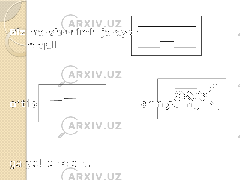 Biz marshrutimiz jarayonida orqali o’tib dan so’ng ga yetib keldik. 