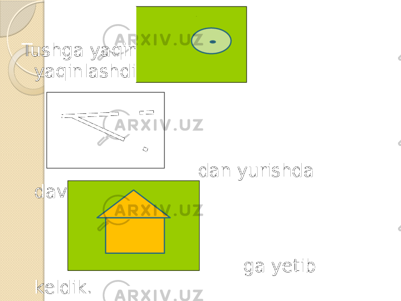 Tushga yaqin yaqinlashdik dan yurishda davom etib ga yetib keldik. 