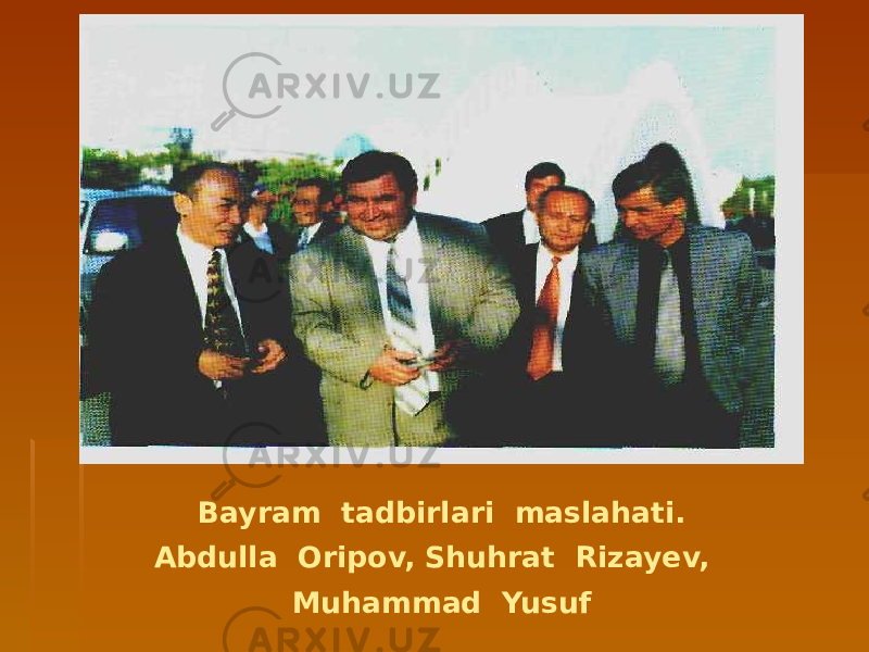 Bayram tadbirlari maslahati. Abdulla Oripov, Shuhrat Rizayev, Muhammad Yusuf 