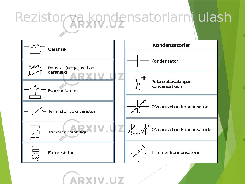 Rezistor va kondensatorlarni ulash 