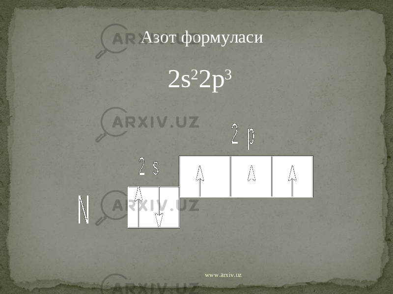 2 s 2 p N Азот формула си 2 s 2 2p 3 www.arxiv.uz 