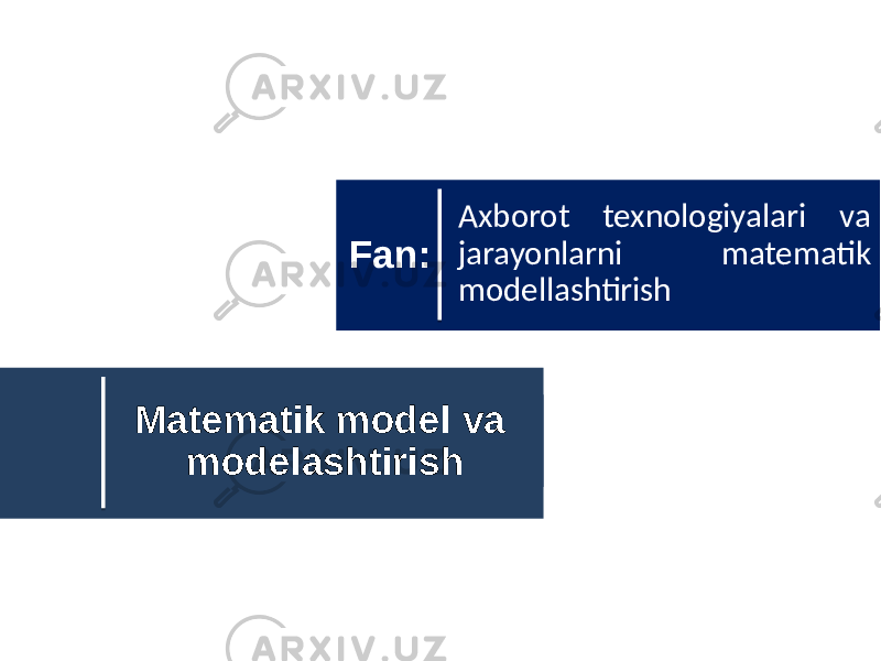 Matematik model va modelashtirish Axborot texnologiyalari va jarayonlarni matematik modellashtirishFan: 