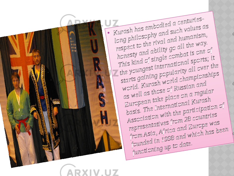  K u ra sh h a s em b o d ied a cen tu ries- lo n g p h ilo so p h y a n d su ch va lu es a s resp ect to th e riva l a n d h u m a n ism , h o n esty a n d a b ility g o a ll th e w a y. T h is kin d o f sin g le co m b a t is o n e o f th e yo u n g est in tern a tio n a l sp o rts; it sta rts g a in in g p o p u la rity a ll o ver th e w o rld . K u ra sh w o rld ch a m p io n sh ip s a s w ell a s th o se o f R u ssia n a n d E u ro p ea n ta ke p la ce o n a reg u la r b a sis. T h e In tern a tio n a l K u ra sh A sso cia tio n w ith th e p a rticip a tio n o f rep resen ta tives fro m 2 8 co u n tries fro m A sia , A frica a n d E u ro p e w a s fo u n d ed in 1 9 9 8 a n d w h ich h a s b een fu n ctio n in g u p to d a te. 01 01 02 0304 0506 0706 04 05070809 0A 0B 0C 0D080C 0704 070E080F 1002 030D080511 120B 0F 13 0714 06 0D120B 050B 14 06 150704 0F 0C 070502 0E06 071604 1202 08050704 0507 03080514 080E1007100B 071006 0807030D1604 120704 0F 0C 0706 02 09 04 0F 0D0509 1707 06 0B 0F 080510150704 0F 0C 0704 0A 0D120D10150713 0B 0704 1212071006 080718 04 151907 1A 06 0D05071B0D0F 0C 070B 1C07050D0F 13 1208070E0B 09 0A 04 10070D05070B 0F 08070B 1C07 1006 0807150B 02 0F 13 080510070D0F 1008030F 04 100D0B 0F 04 12070514 0B 0310051D070D1007 051004 0310050713 04 0D0F 0D0F 13 0714 0B 14 02 1204 030D10150704 1212070B 160803071006 0807 18 0B 03120C 190701 02 0304 0506 0718 0B 03120C 070E06 04 09 14 0D0B 0F 0506 0D14 0507 04 050718 0812120704 05071006 0B 0508070B 1C071E 02 05050D04 0F 0704 0F 0C 07 1F 02 030B 14 0804 0F 071004 1B080714 1204 0E08070B 0F 0704 07030813 02 1204 0307 0A 04 050D0519071A 06 0807200F 1008030F 04 100D0B 0F 04 120701 02 0304 0506 07 21 05050B 0E0D04 100D0B 0F 0718 0D1006 071006 080714 04 03100D0E0D14 04 100D0B 0F 070B 1C07 030814 030805080F 1004 100D160805071C030B 09 0722 23 070E0B 02 0F 10030D080507 1C030B 09 0721 050D04 170721 1C030D0E04 0704 0F 0C 071F 02 030B 14 080718 04 0507 1C0B 02 0F 0C 080C 070D0F 0724 25 25 23 0704 0F 0C 0718 06 0D0E06 0706 04 05070A 08080F 07 1C02 0F 0E100D0B 0F 0D0F 13 0702 14 07100B 070C 04 10081907 