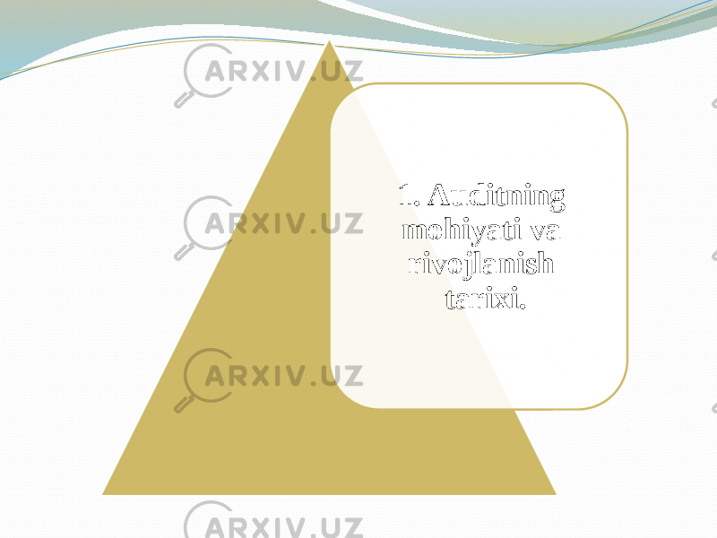 1. Auditning mohiyati va rivojlanish tarixi. 