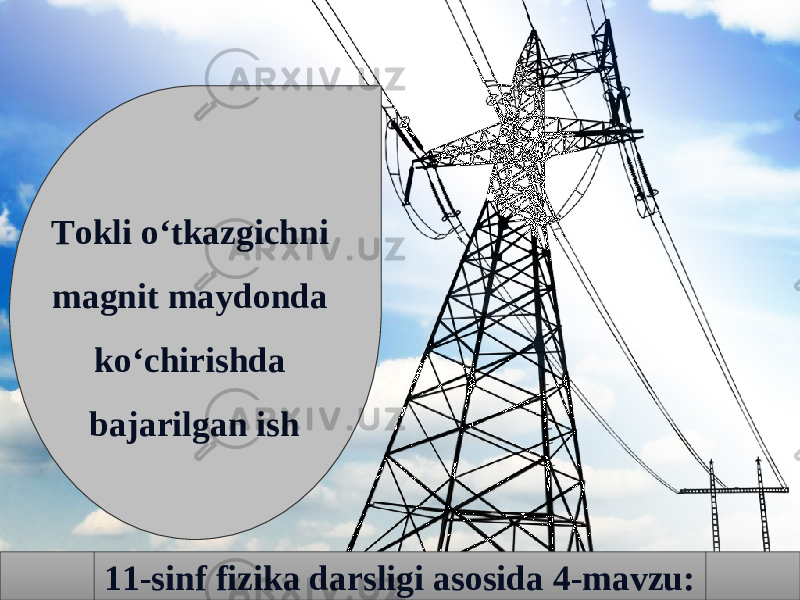 11-sinf fizika darsligi asosida 4-mavzu:Tokli o‘tkazgichni magnit maydonda ko‘chirishda bajarilgan ish 