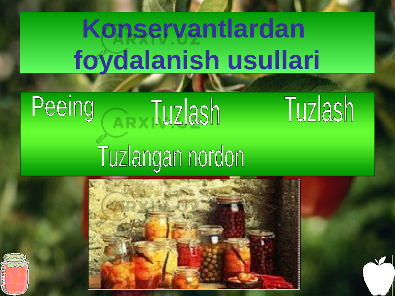 Konservantlardan foydalanish usullari 