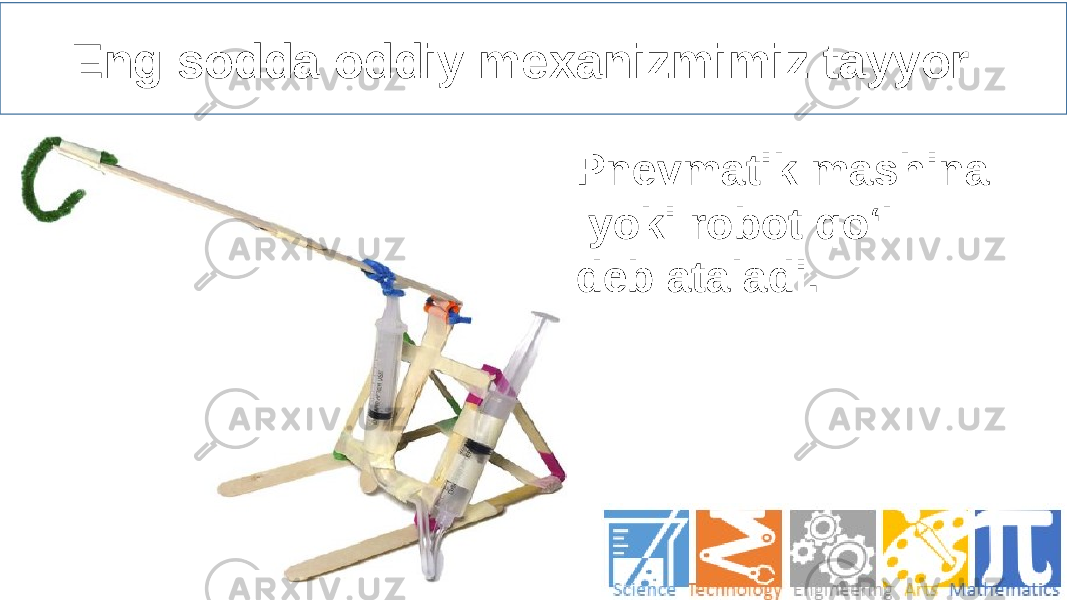 Eng sodda oddiy mexanizmimiz tayyor Pnevmatik mashina yoki robot qo‘l deb ataladi. 