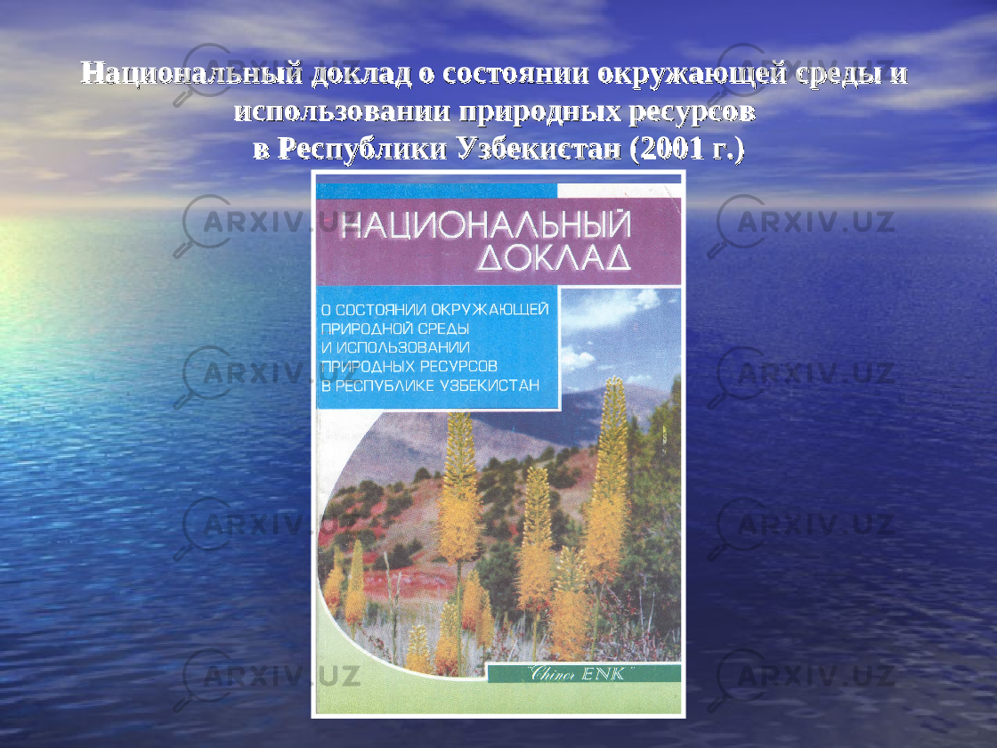 Национальный доклад о состоянии окружающей среды и Национальный доклад о состоянии окружающей среды и использовании природных ресурсов использовании природных ресурсов в Республики Узбекистан (в Республики Узбекистан ( 200200 1 г.)1 г.) 