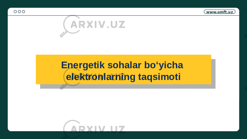 www.umft.uz Energetik sohalar boʻyicha elektronlarning taqsimoti 01 030E 