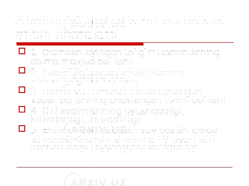 Aholini va hudud lar ni muhofaza qilish ch o ralari:  1. Oldindan aytilgan to`g`ri taxminlarning doimo mavjud bo`lishi.  2. Yaxshi yo`lga qo`yilgan axb o rot xizmatining bor bo`lishi.  3. Doimo va samarali ishlab turadigan xabar berishning cheklangan tizimi bo`lishi.  4. GTI xodimlarining uyushqoqligi, bilimdonligi, intizomli li gi.  5. Ehtimoli bor halokatli suv bosish joyida istiqomat qiluvchi aholining FV dagi hatti- harakatlarga tayyorgarlik ko`rganligi. 