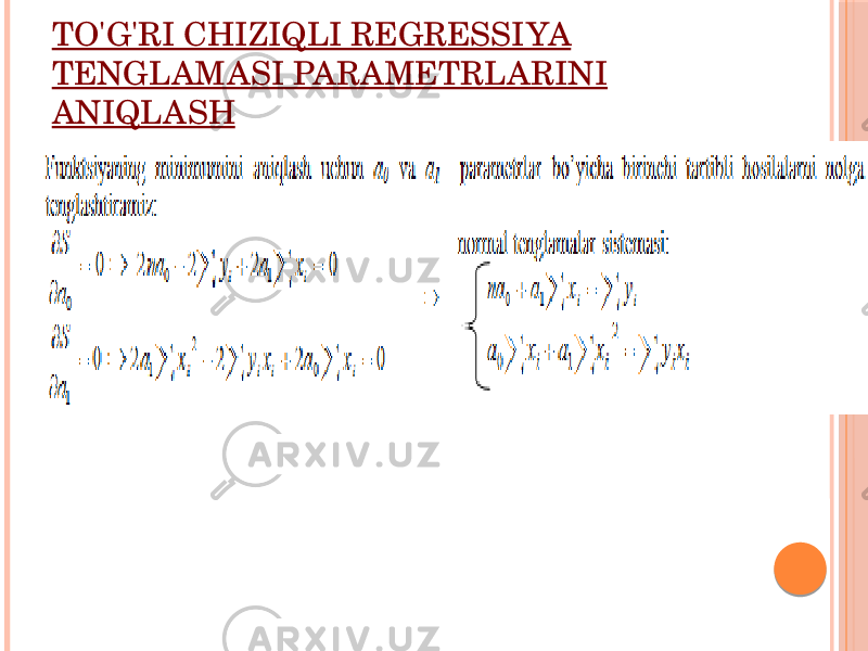 TO&#39;G&#39;RI CHIZIQLI RЕGRЕSSIYA TЕNGLAMASI PARAMЕTRLARINI ANIQLASH 