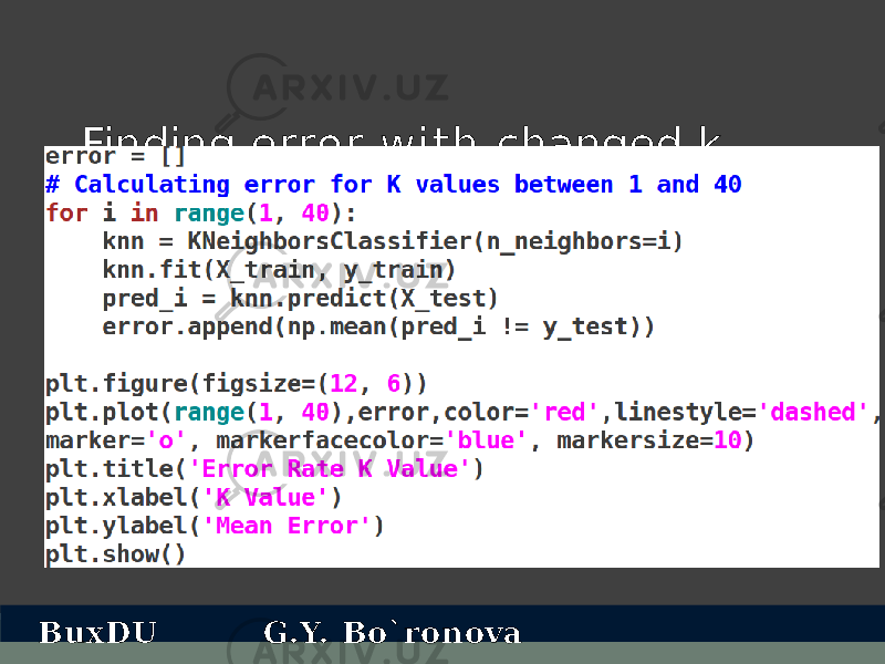 Finding error w it h changed k BuxDU G.Y. Bo`ronova 