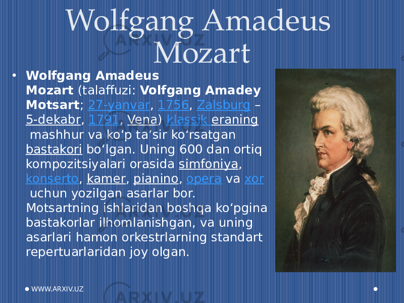 Реферат: Mozart Essay Research Paper Yekaterina TodikaWolfgang Amadeus