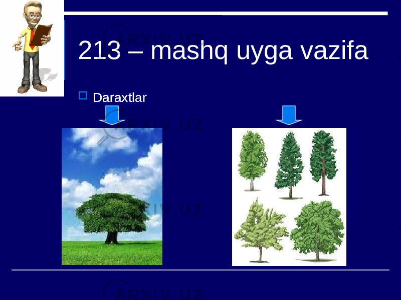 213 – mashq uyga vazifa  Daraxt  Daraxtlar 