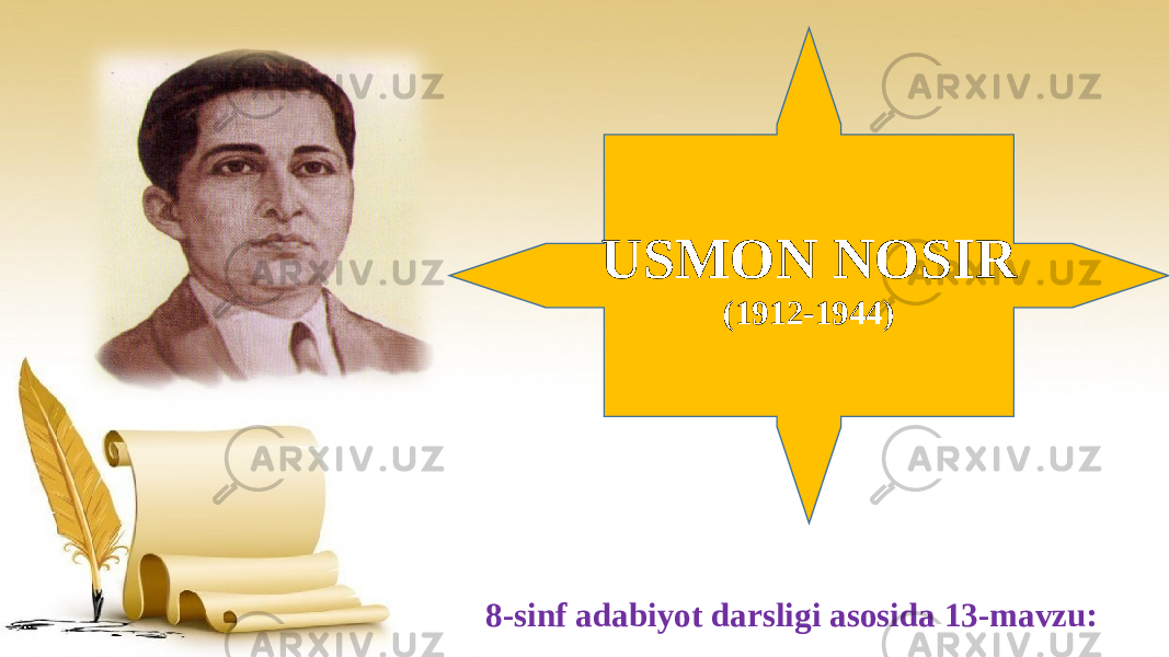 8-sinf adabiyot darsligi asosida 13-mavzu: USMON NOSIR (1912-1944) 