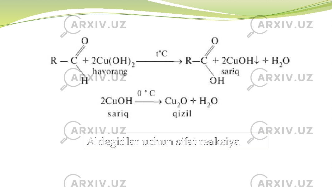 Aldegidlar uchun sifat reaksiya 