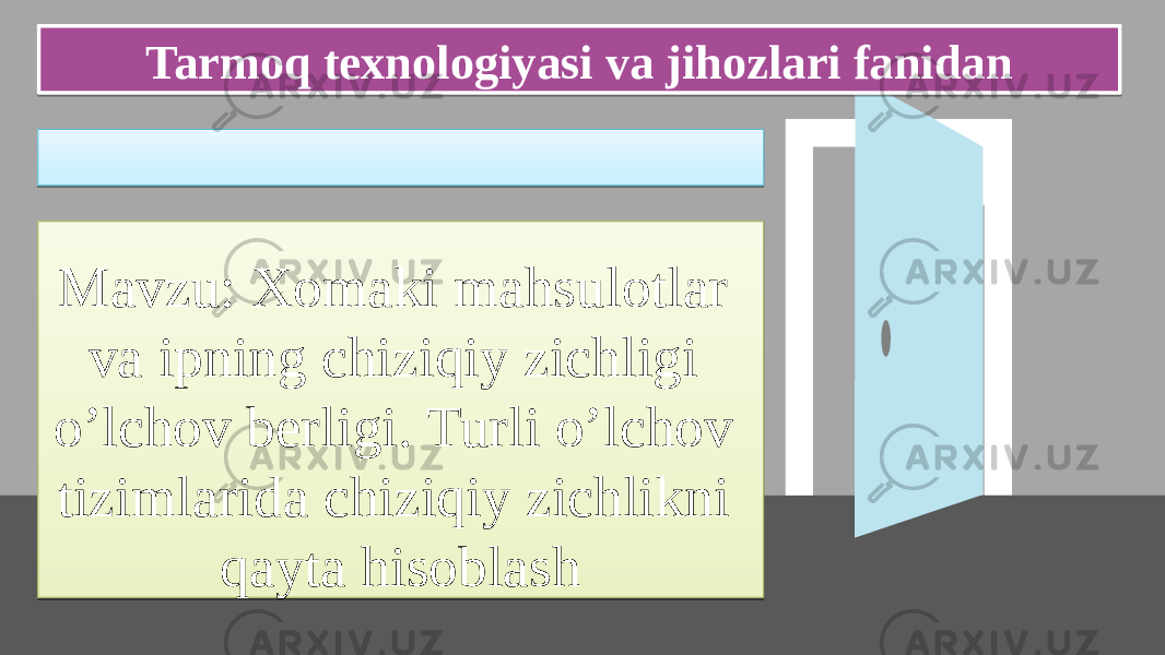 Mavzu: Xomaki mahsulotlar va ipning chiziqiy zichligi o’lchov berligi. Turli o’lchov tizimlarida chiziqiy zichlikni qayta hisoblashTarmoq texnologiyasi va jihozlari fanidan0102 0302 0918 100C 1602 01 