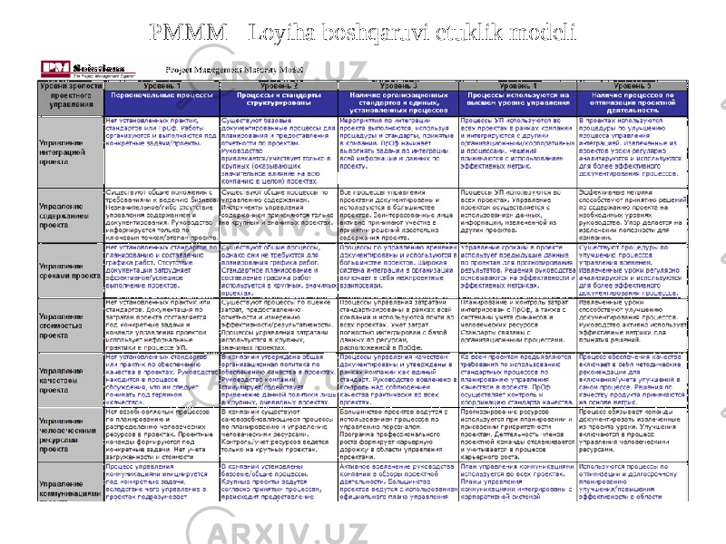 PMMM - Loyiha boshqaruvi etuklik modeli 