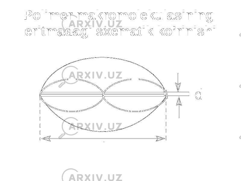 Polimer makromolekulasining eritmadagi sxematik ko’rinishi d l 