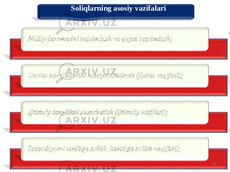 Soliqlarning asosiy vazifalari 10 