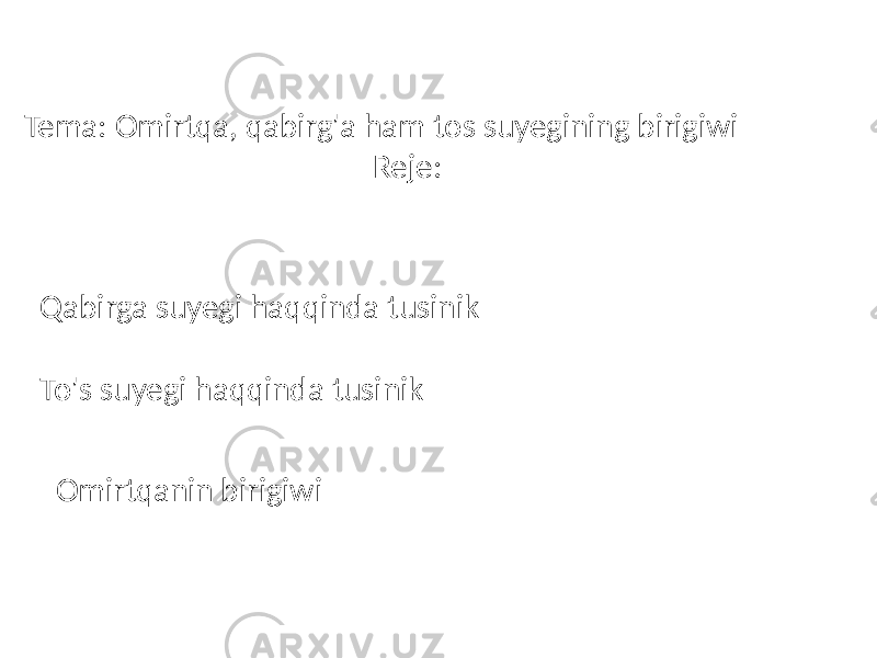 Tema: Omirtqa, qabirg&#39;a ham tos suyegining birigiwi Reje: Qabirga suyegi haqqinda tusinik To&#39;s suyegi haqqinda tusinik Omirtqanin birigiwi 