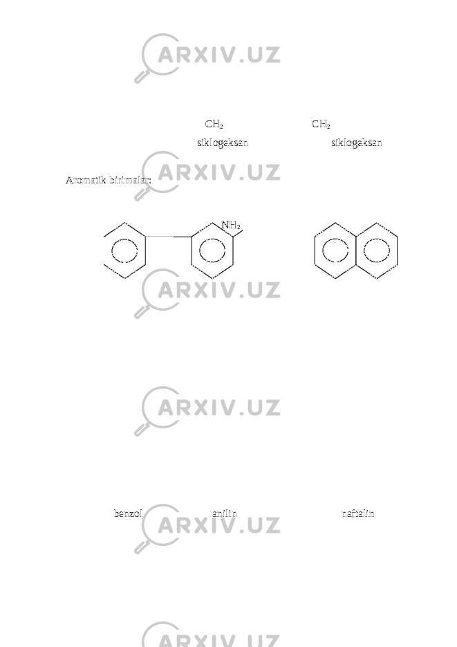  CH 2 CH 2 siklogeksan siklogeksan Aromatik birimalar: NH 2 benzol anilin naftalin 